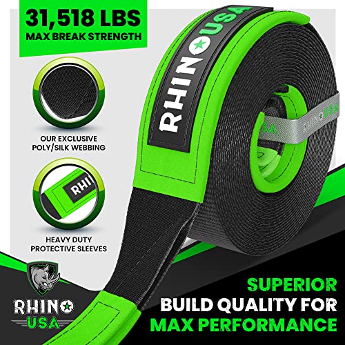 Rhino Usa Recovery Tow Strap (3" X 30') Lab Tested 31,518Lb Break Strength - Heavy Duty Offroad Straps With Triple Reinforced Loop Ends To Ensure Peace Of Mind - Emergency 4X4 Off Road Towing Rope #TOP1