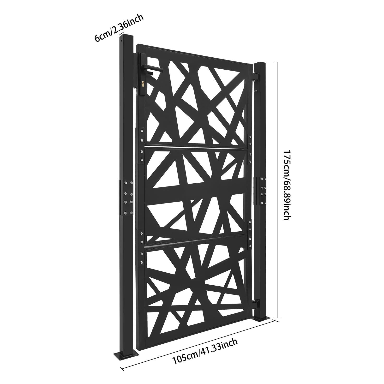 105 x 175 cm, cancello da giardino in metallo, con serratura, in acciaio, per giardino, terrazza, cancello esterno, cancello di sicurezza, cancello d'ingresso, recinzione da giardino (nero)