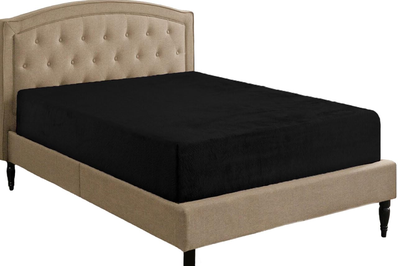 Teddy Fleece Fitted Sheet Extra Deep 30cm Deep Snugly Fit Around Your Mattress Soft & Cosy Warm Plush Fitted Bed Sheets (Black, Super King)