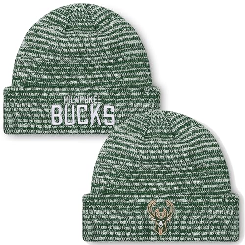 FOCO NBA Adult Official Marled Cold Weather Cuffed Knit Beanie in Clear Holiday Ball Ornament (US, Alpha, One Size, Milwaukee Bucks - Green, Milwaukee Bucks)