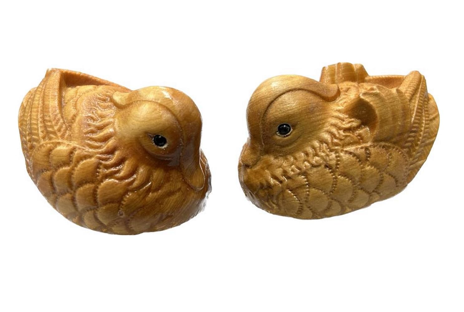 DMtse Feng Shui Carved Natural Wood Pair Mandarin Ducks for Love & Fidelity Mascot Duck Statuet Figurine 2 Pcs