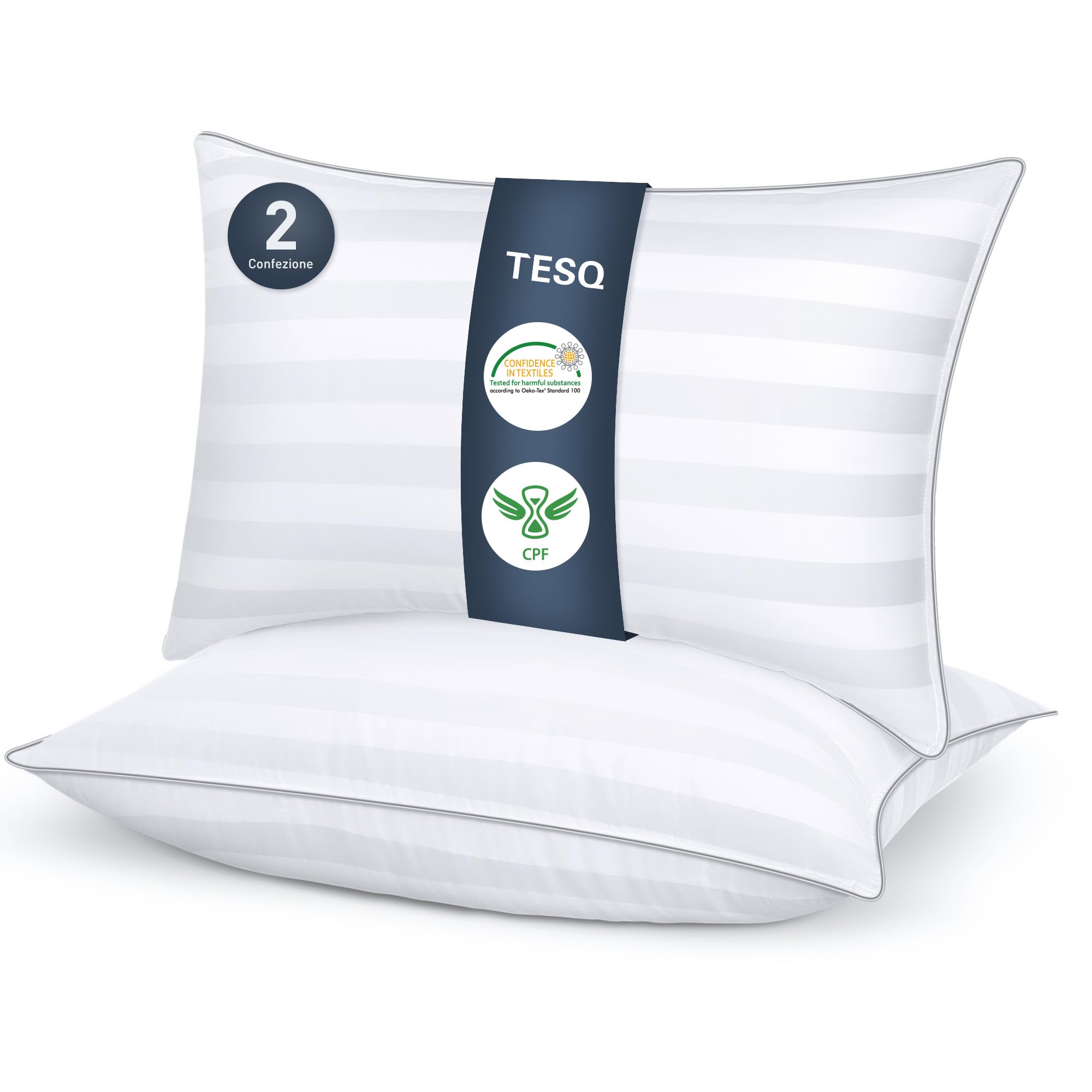 TESQ Cuscini Letto 50x70 cm Set di 2 Cuscino Morbidi e Confortevoli, Qualità Alberghiera di Lusso, Traspiranti e Anallergici, Ideali per Chi Dorme di Lato, sulla Schiena e a Pancia in Giù, Lavabili