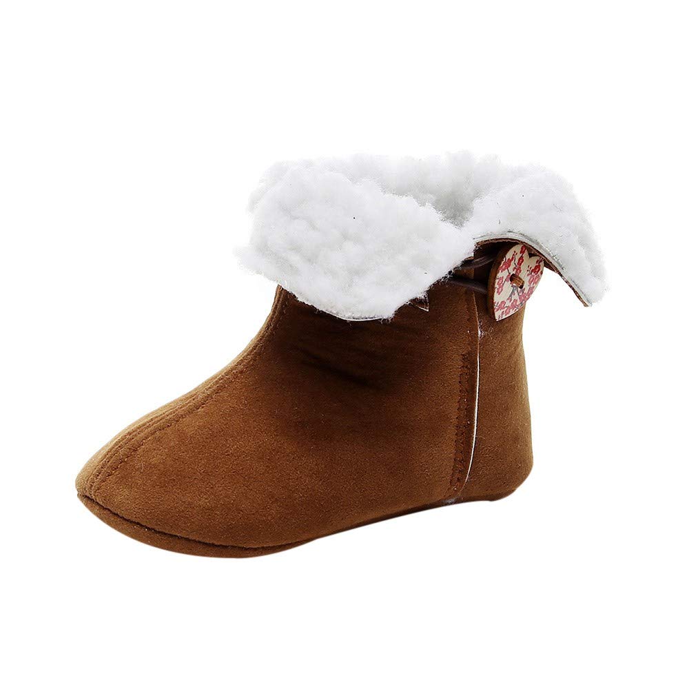 Toddler Baby Boys Girls Winter Boots Fleece Lined Ankle Booties Infant Non-Slip Soft Sole Cozy Shoes Warm Fuzzy Boots (Brown, 12-18 Months)