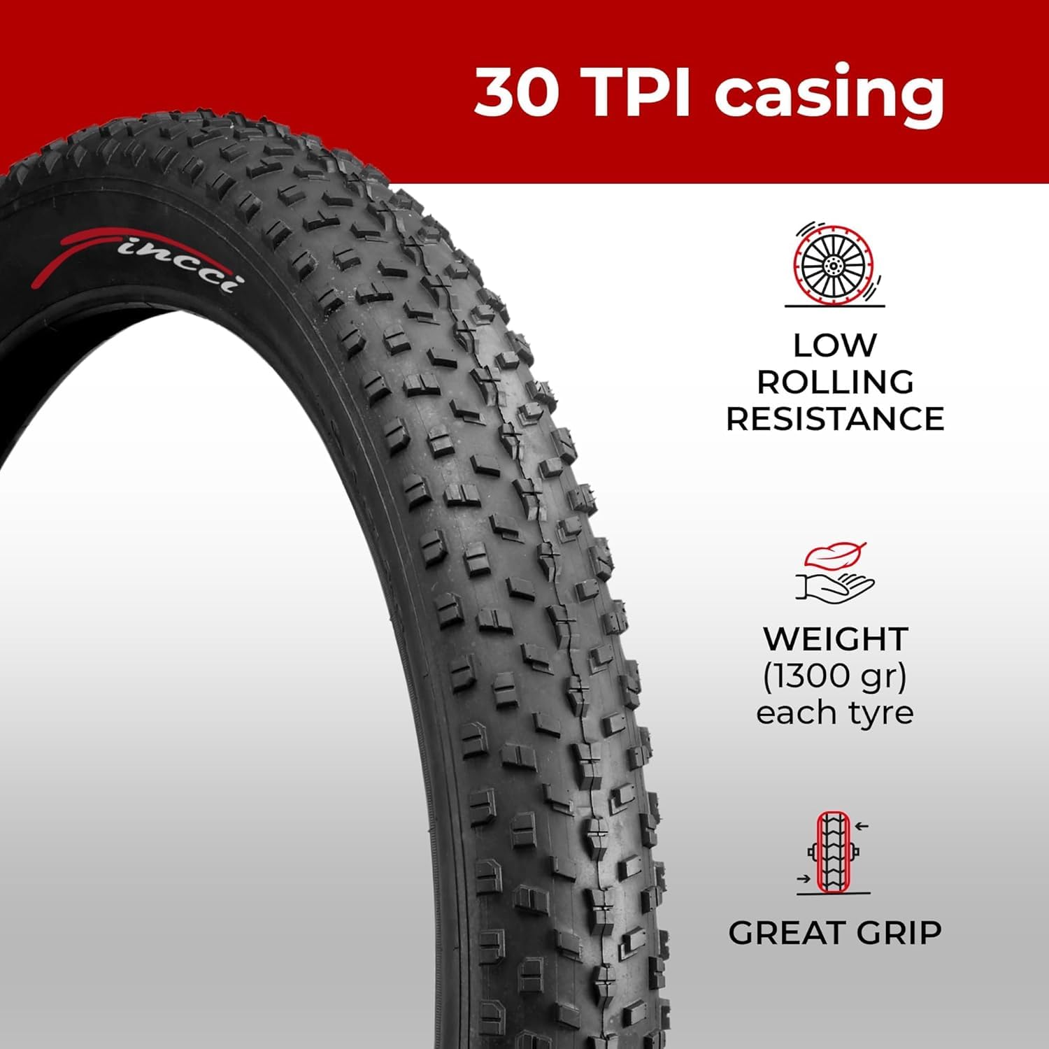 Fincci Copertoni Mtb 26, Coppia Pneumatici Fat Bike 26 x 4.0 Policci - Pieghevole Fat Gomme 100-559, Copertoni per FatBike, Bici Elettrica, Mountain bike, Cros- Country - Confezione da 2 Accessori mtb