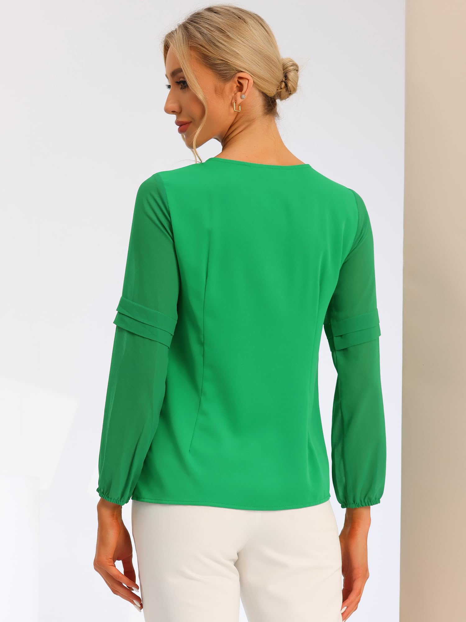Allegra K Camicetta da lavoro da donna in chiffon, semi trasparente, con scollo a serratura, elegante