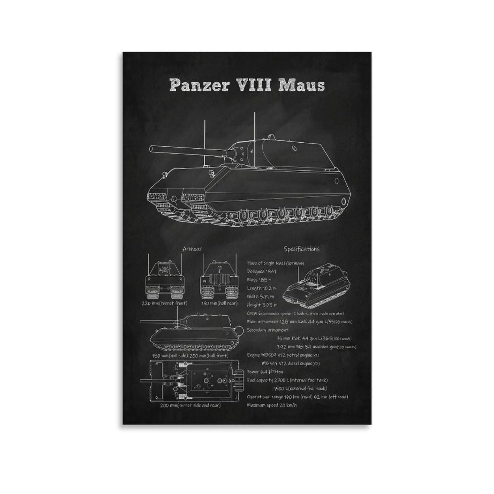 783Panzer VIII Maus Tank Canvas Painting Art Posters And Wall Art Pictures Are Used For Room, Kitchen, Living Room, Bedroom Aesthetics And Decoration 16x24inch(40x60cm)