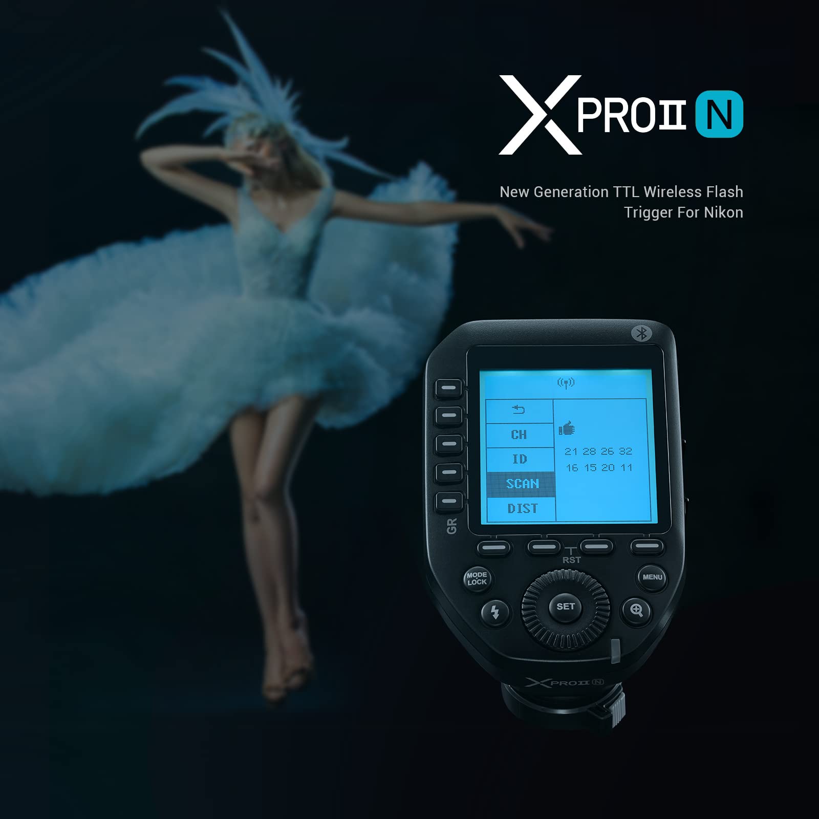 Godox XProIIN Inalámbrico Flash Trigger para Nikon Cámara,Zapata de Base Metálica,1/8000s HSS TTL Convertir-Función Manual TCM Gran Pantalla LCD Transmisor de Flash Compatible con Nikon D800 D750