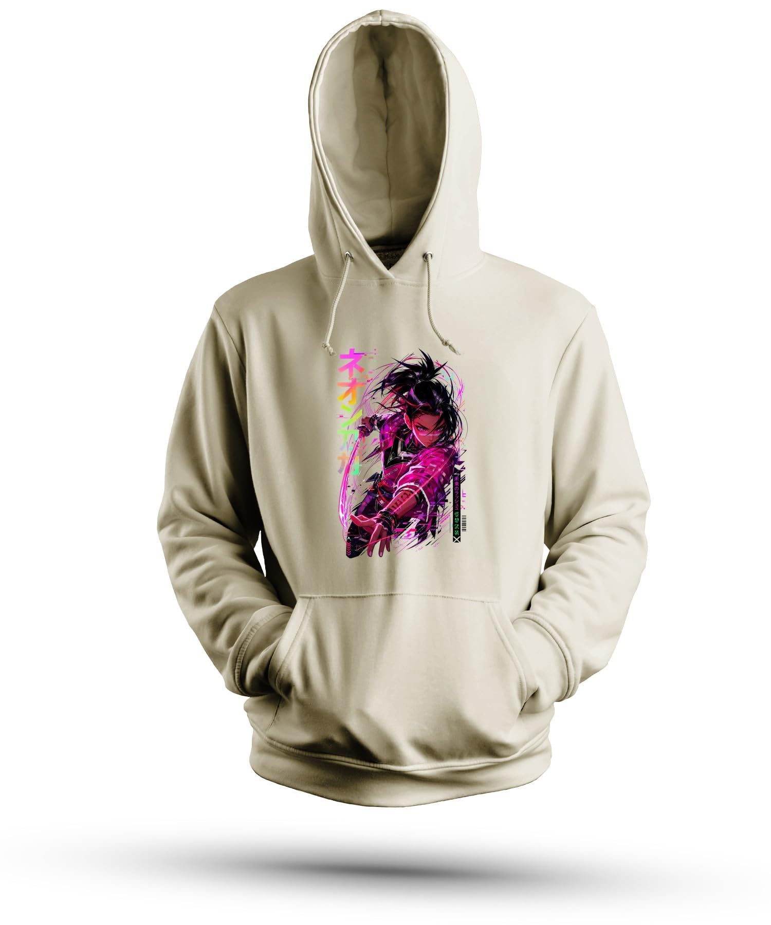 Cyberpunk Samurai Dziewczęca Japonia Y2K bluza z kapturem, naturalna, XXL | Manga Katana Miecz Techwear Vaporwave Otaku Streetwear Prezent Japońska Sztuka Estetyczna Wojownik