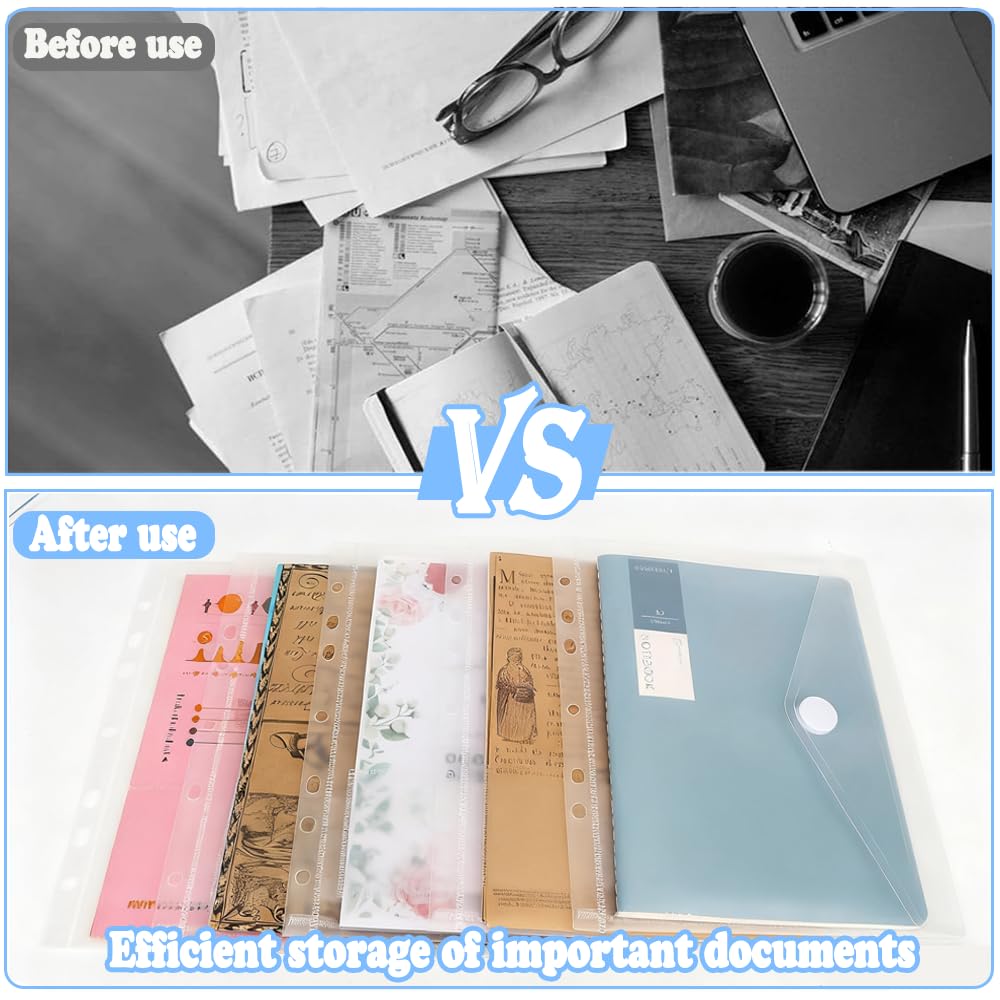 20 Piezas Carpeta A5 Sobre Plástico con Botón,A5 Carpeta Plastico 7 Agujeros, 22.8x18cm,Plástico Transparente Carpetas Sobre para Organización de Documentos en Oficina, Escuela y Hogar