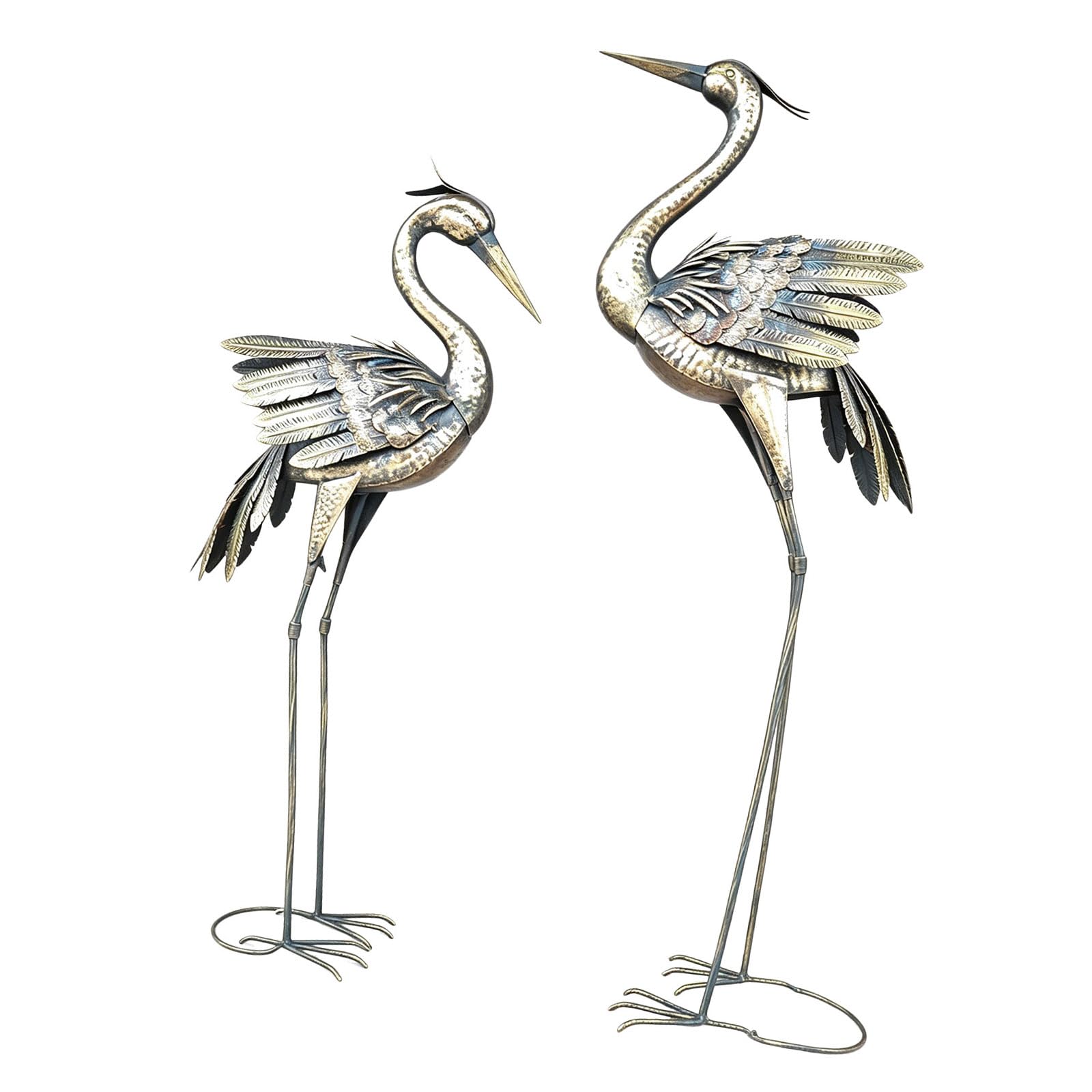 Buxuaaaa Gold 2Pieces Cranes Garden Statue Outdoor Metal Heron Yard Arts Sculpture Ornament For Lawns Patio Backyard Decorations Gift Metal Cranes Garden Statues Outdoor