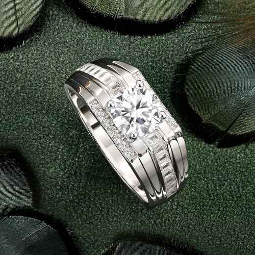 Mens Moissanite Wedding Ring Band Solitaire Stone 925 Sterling Silver Ring 2cttw D Color VVS1 Clarity Brilliant Round Cut Engagement Rings For Men Size 7-144