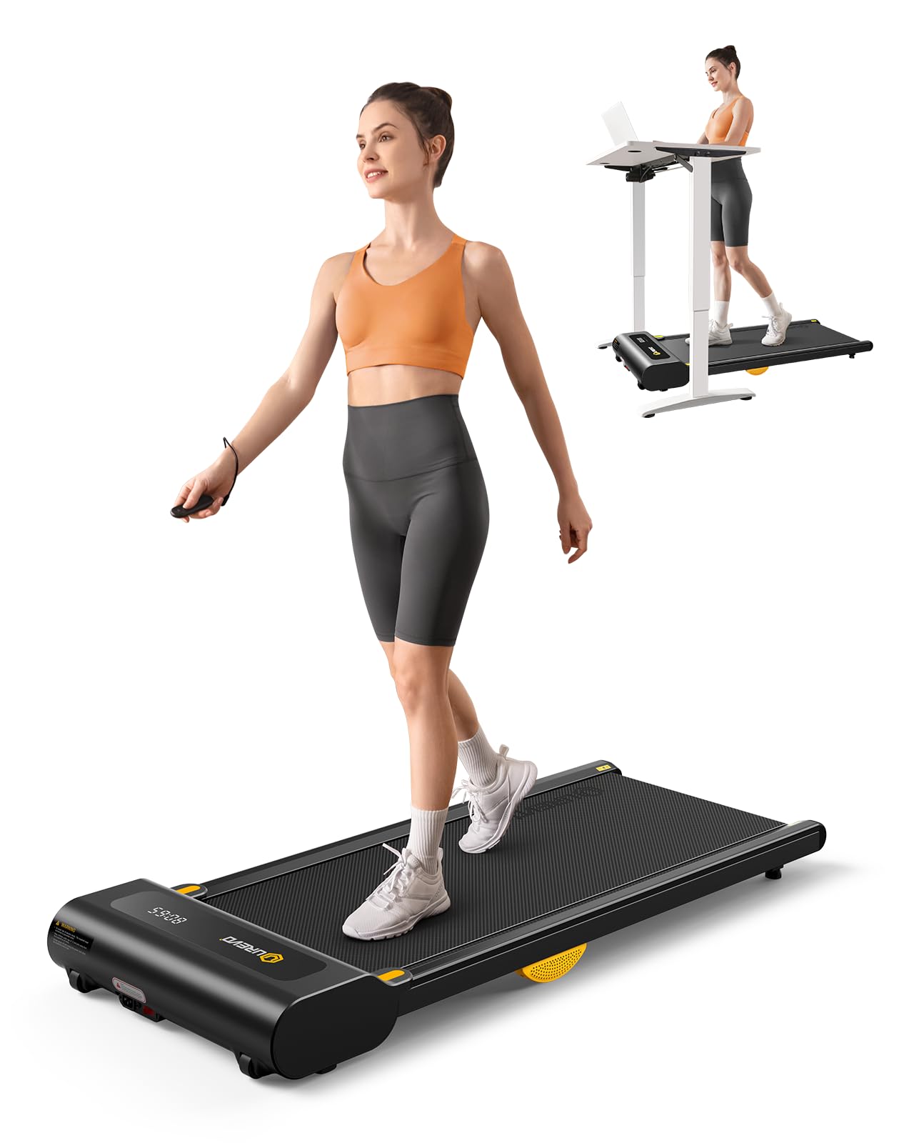 UREVO Walking Pad, Under Desk Treadmill for Home/Office, Portable Walking Treadmill 2.25HP, Walking Jogging Machine with APP 265 lbs Weight Capacity Remote Control LED Display