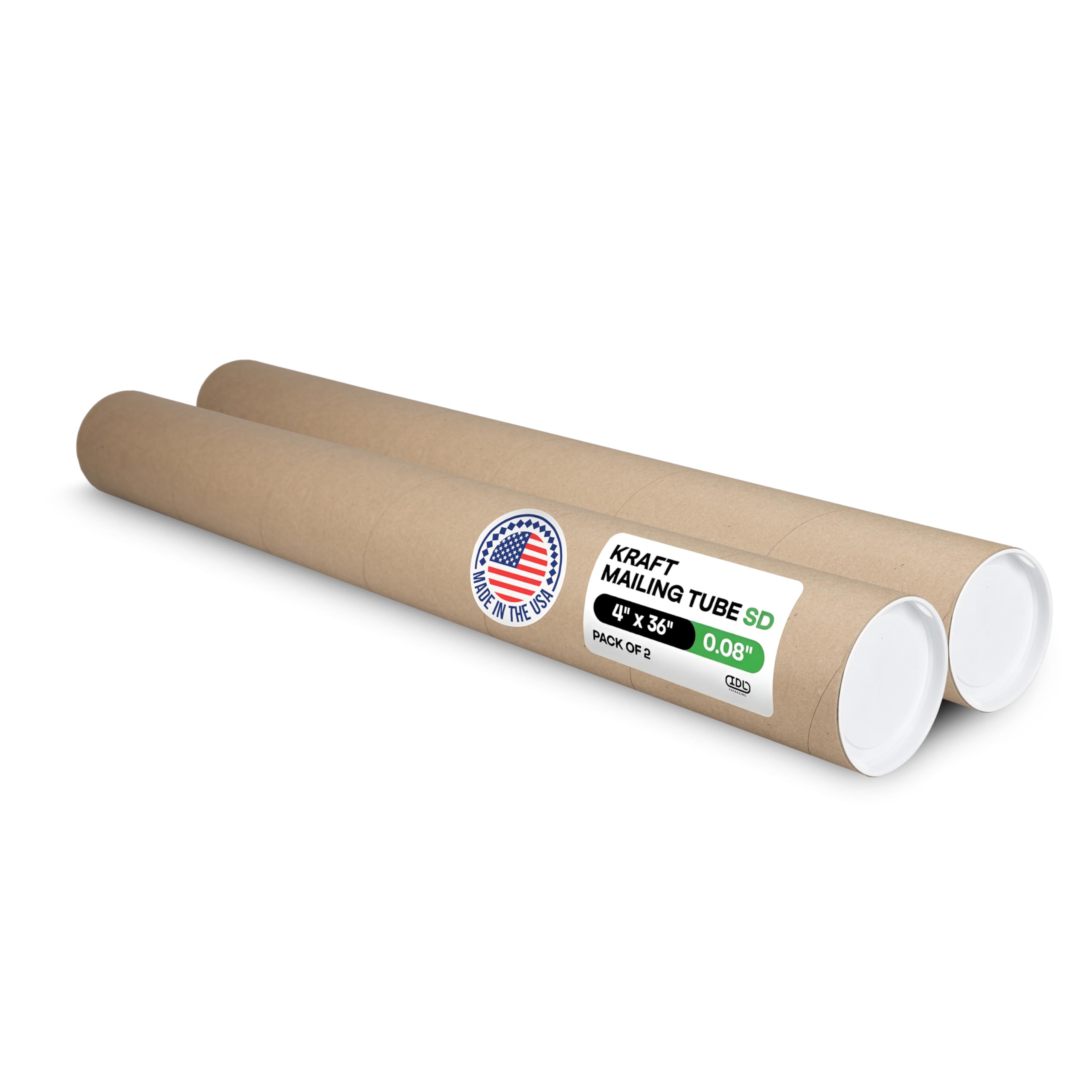 Versandrollen aus Karton, 10,2 x 91,4 cm, mit Kunststoffkappen, USPS-zugelassene Posterröhre für Dokumente und Baupläne, verstärkte Versandzylinder für Versand und Lagerung, 2 Stück IDL Packaging