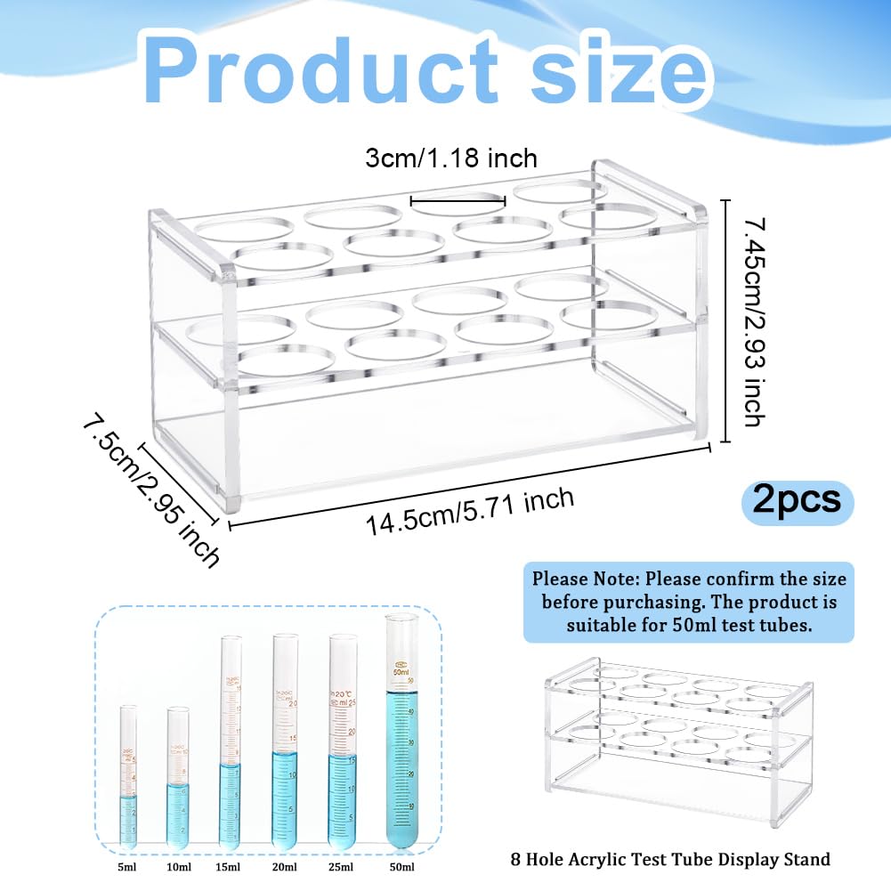OLYCRAFT 2 confezione di Portaprovette In Acrilico per Provette 50ml Portaprovette Da Laboratorio Ad Alta Trasparenza A 8 fori per Esperimenti Scientifici Organizer - Diametro Interno 3cm