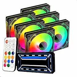 Kit 6 Fans Cooler 120mm RGB Preto com Controladora e Controle Remoto 6 Pinos para Gabinete Gamer PC