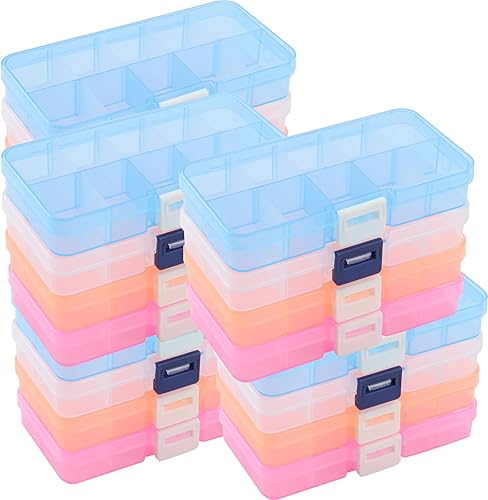 Paquete de 32 cajas organizadoras de cuentas de plástico con 10 rejillas, caja organizadora de almacenamiento de cuentas de plástico de colores con