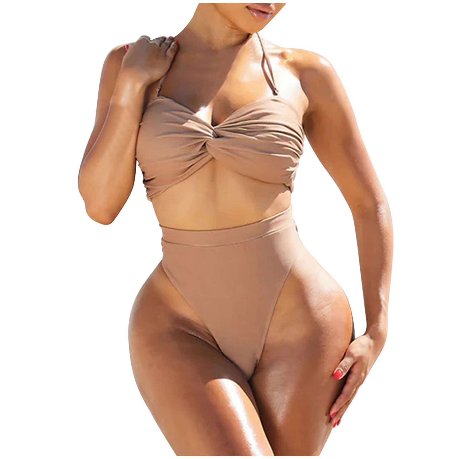 Womens Bikini Sets Two Piece Swimsuit High Waisted Sexy Halter String Twist Front Bathing Suit with High Cut