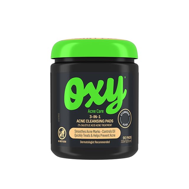 Oxy 3-IN-1 Acne Facial Cleansing Pads Maximum Strength 2 Salicylic Acid Stubborn Acne Treatment Controls Oil Unclogs Pores
