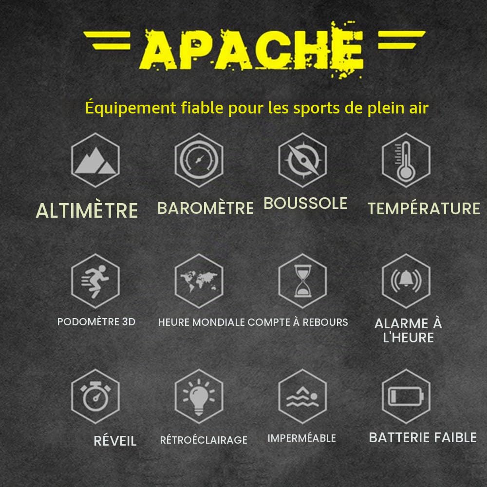 Montre Intelligente Hommes, Montre Tactique Étanche Sport Numérique avec Thermomètre Baromètre Altimètre Boussole Rétro-Éclairage LED Pas À Pas pour La Randonnée en Plein Air