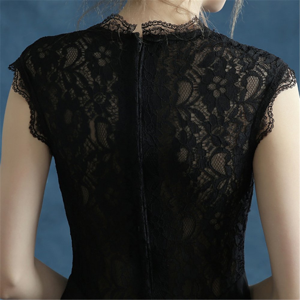 Vestido de Noche Negro Elegante Vestido Largo con Vestido de Chiffon de Encaje, WYFDMNN, Negro, 52