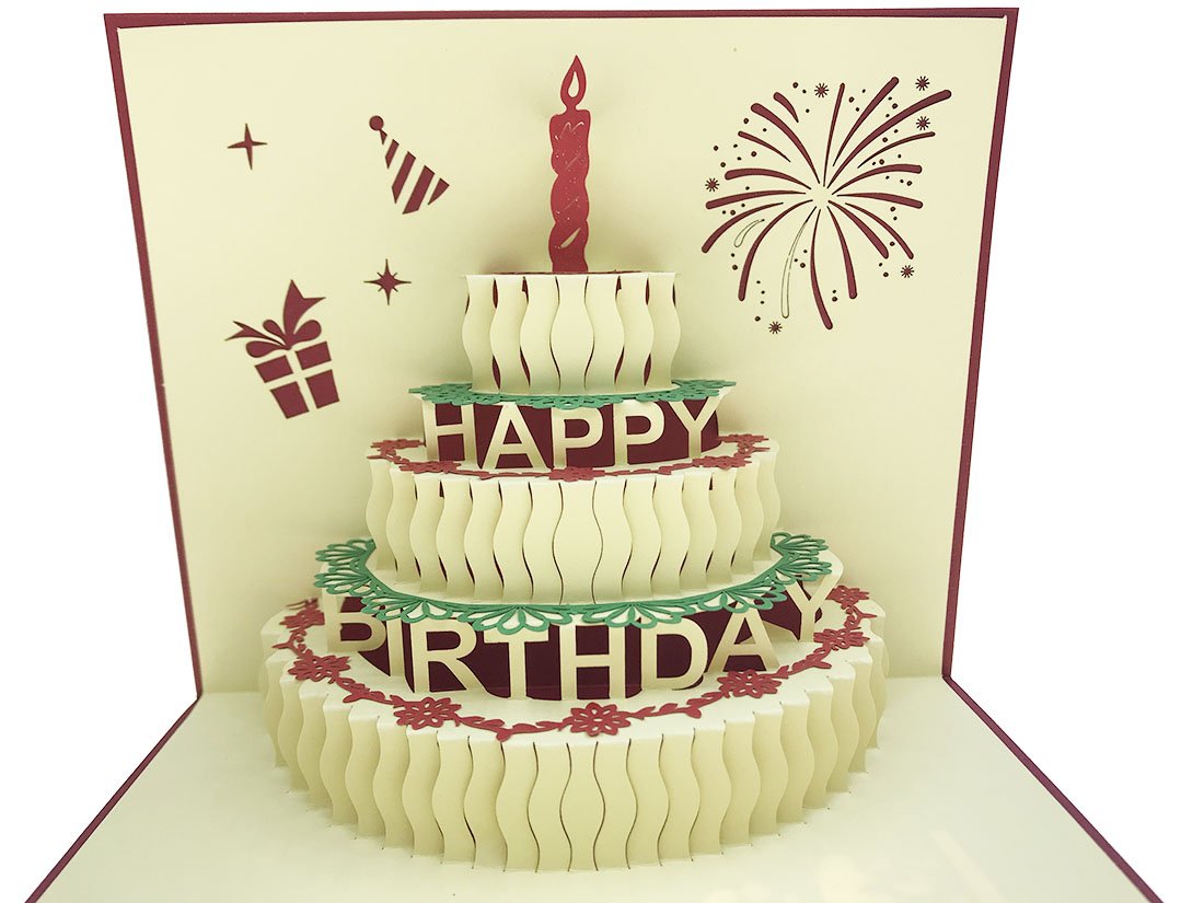 3D Handmade Happy Birthday Cake Pop Up Card Greeting Card With Envelope