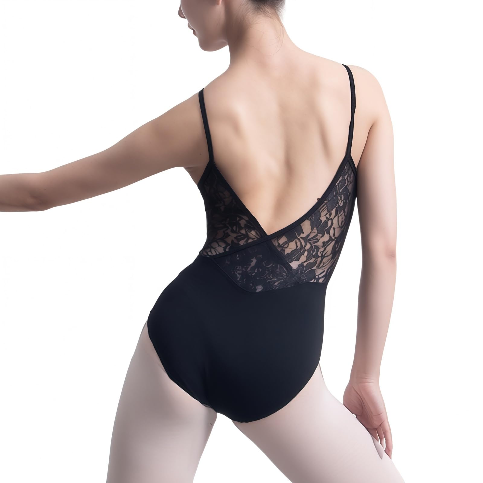 Toukingda Women's Black Camisole Dance Leotard For Ballet Gymnastics Leotards Bodysuit Lace Patchwork Ballet Outfit Adult Gym Dance Costume /M