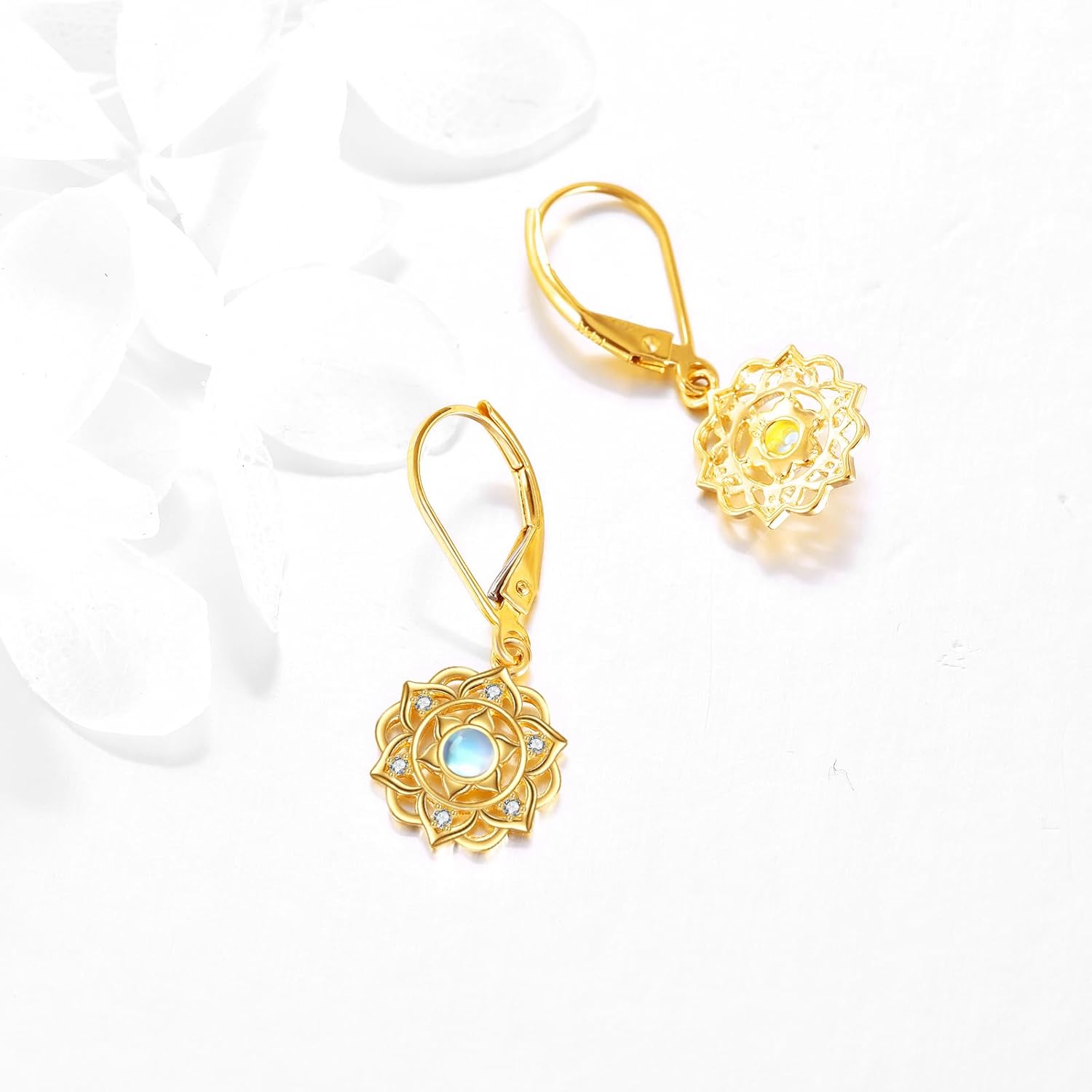 14K Gold Lotus Earrings Lotus Flower Dangle Drop Earrings Yoga Jewelry Gifts for Women Mom
