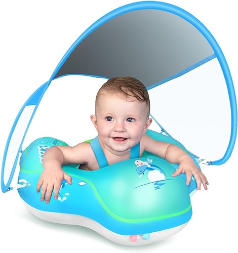 LAYCOL Flotador inflable de natación para bebé con toldo de protección solar, añade cola sin voltear para edades de 3 a 36 meses (dinosaurio, XL)
