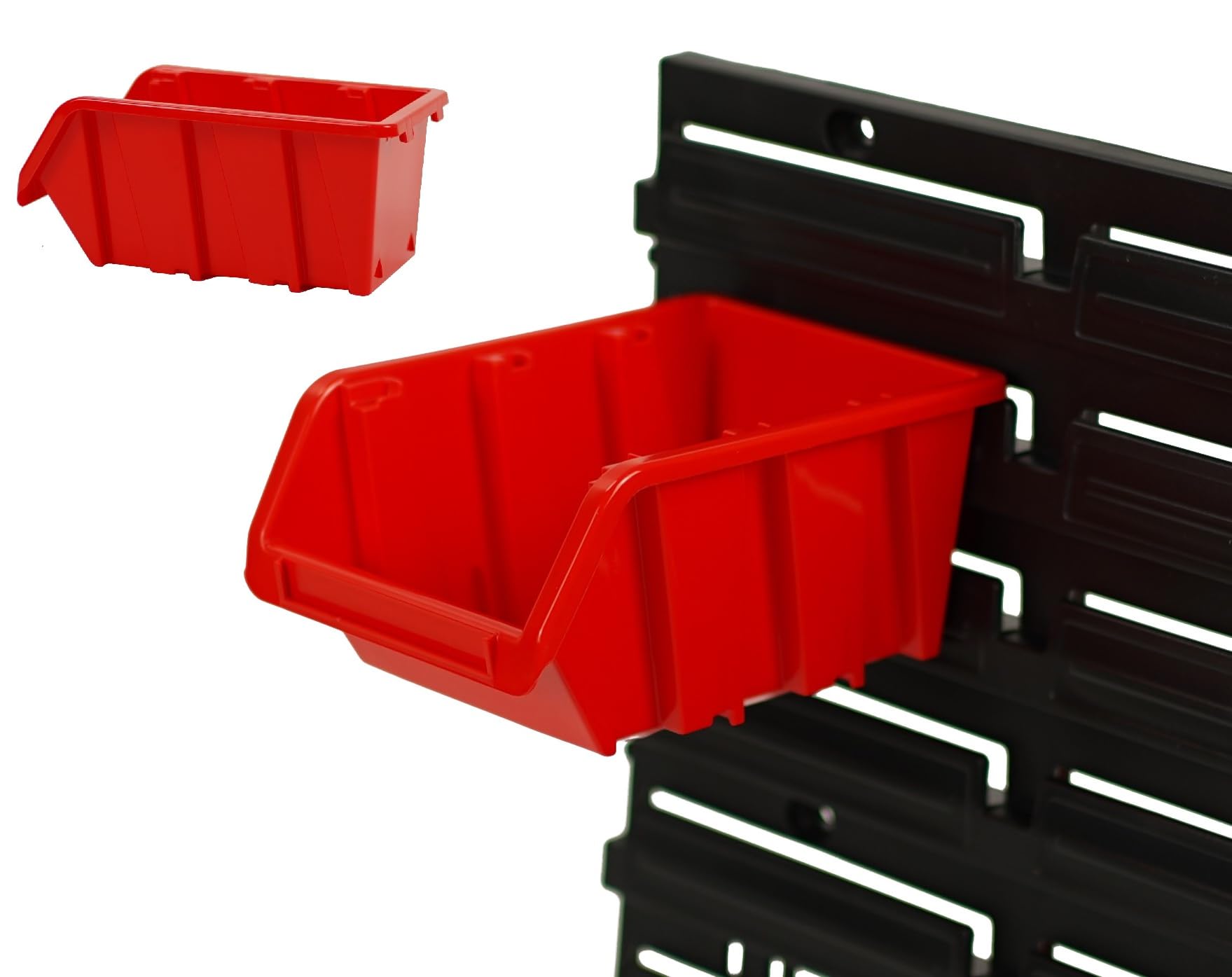 Sichtlagerkasten 155x100x80 mm 100 Stück | stapelbare Lagerbox, Kunststoff, Rot, Werkstatt, Garage, Wandmontage, robuste offene Aufbewahrungslösung