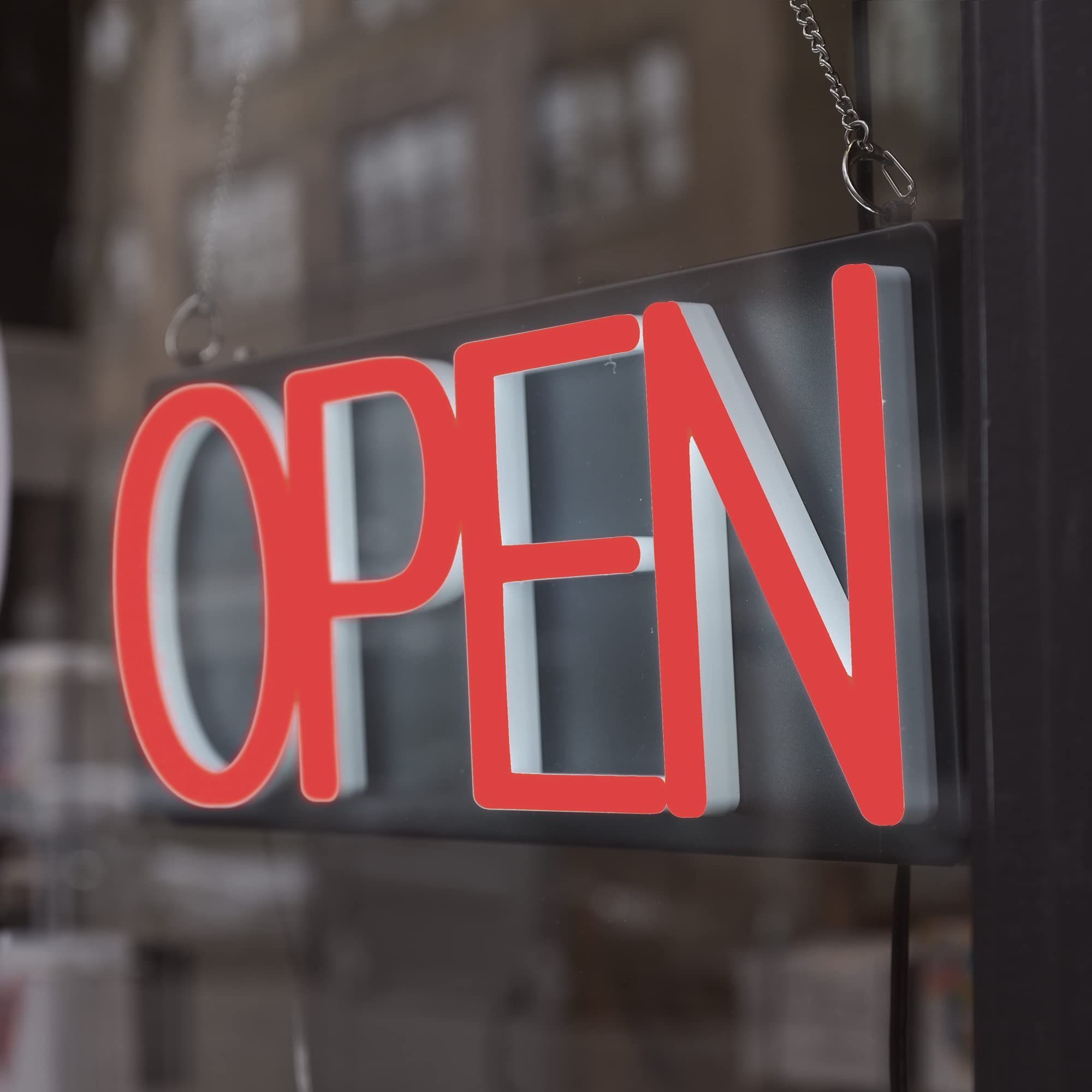 HiNeon Neon Open Sign 20inx7in LED Open Sign w/Remote Controller, Electric Light Up Open Sign for Business Store, w/Hanging Chain for Shop Windows, Direct Plug-In w/ 12V Power Adapter, Red