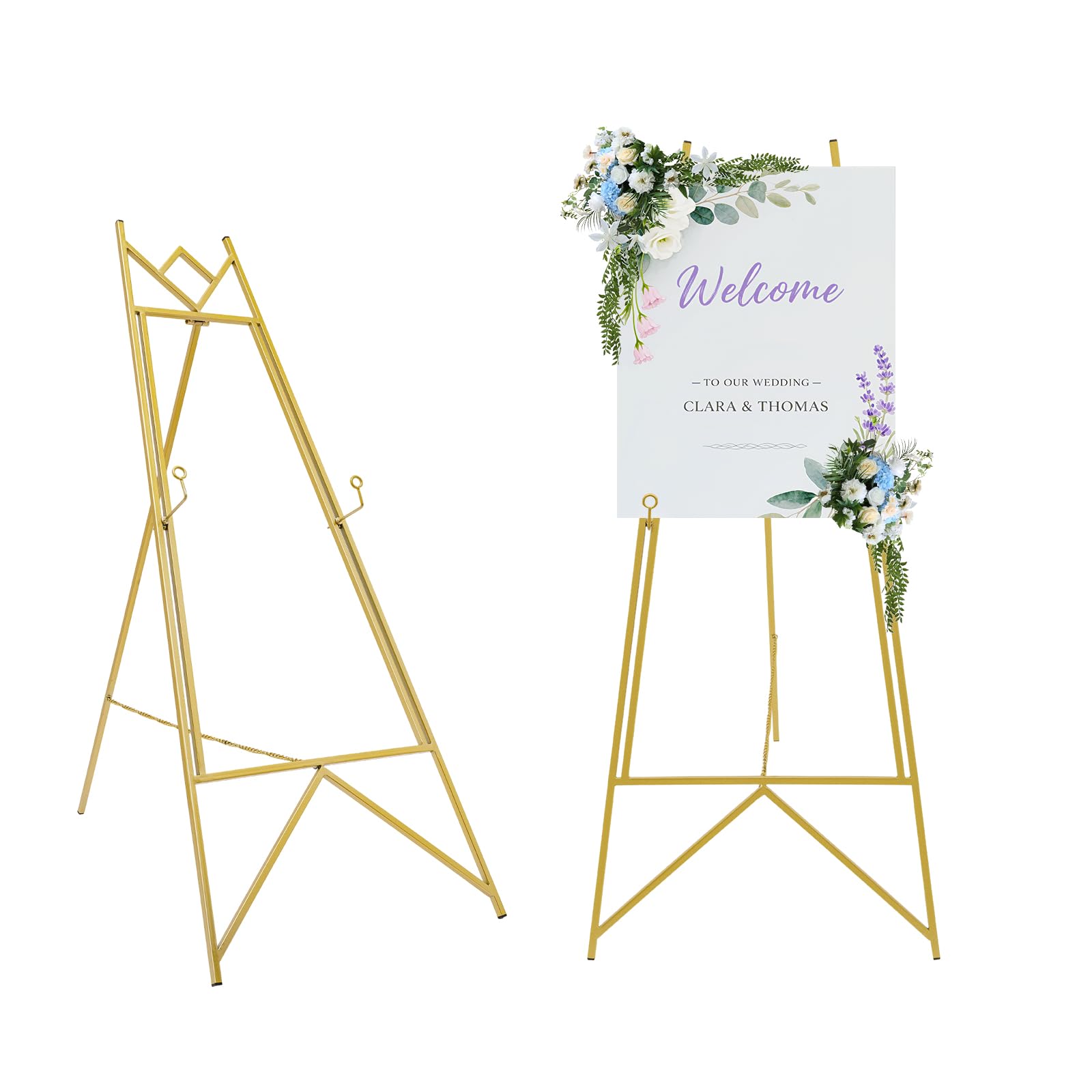2er-Pack Staffelei, 113 cm hohe klappbare Feldstaffelei mit Haken, goldene Standstaffelei, dreieckiger Leinwandständer für Erwachsene und Kinder