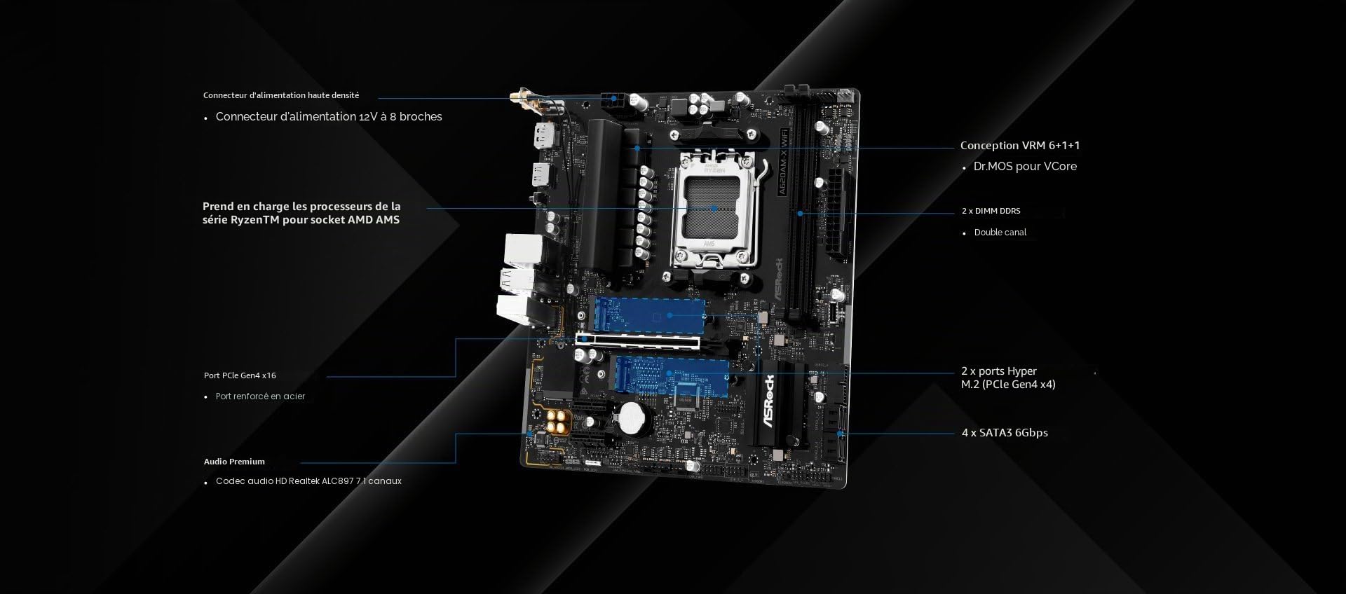 ASRock A620AM-X WiFi AMD Socket AM5 Motherboard, 2 x DDR5 DIMM Slots, 1 x M.2 Socket [Key E], 2 x USB 3.2 Type-C, 2.5G LAN, 802.11ac Wi-FI Module, 1 x HDMI Port/ 1 x Display Port
