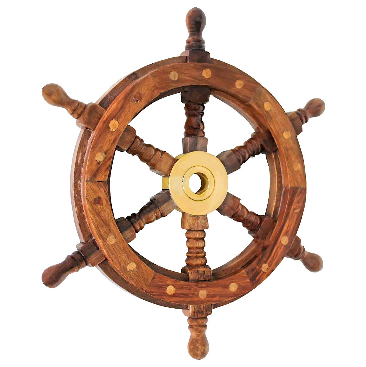 SH 8762-VC Nautical Sheesham Wood Ship Wheel with Brass Center Home Decoration Gifts (18")