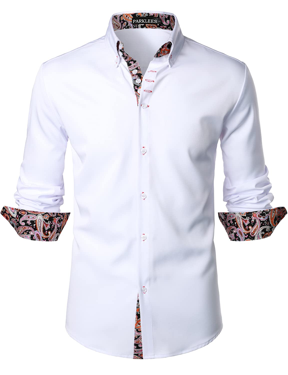 Mens Hipster Paisley Patchwork Design Slim Fit Long Sleeve Button Up Dress Shirts