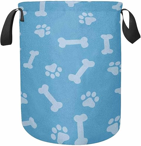InterestPrint Paw Prints and Bones Freestanding Laundry Basket Collapsible Large Clothes Hamper Storage Light Laundry Basket Home Corner Bin 14x17