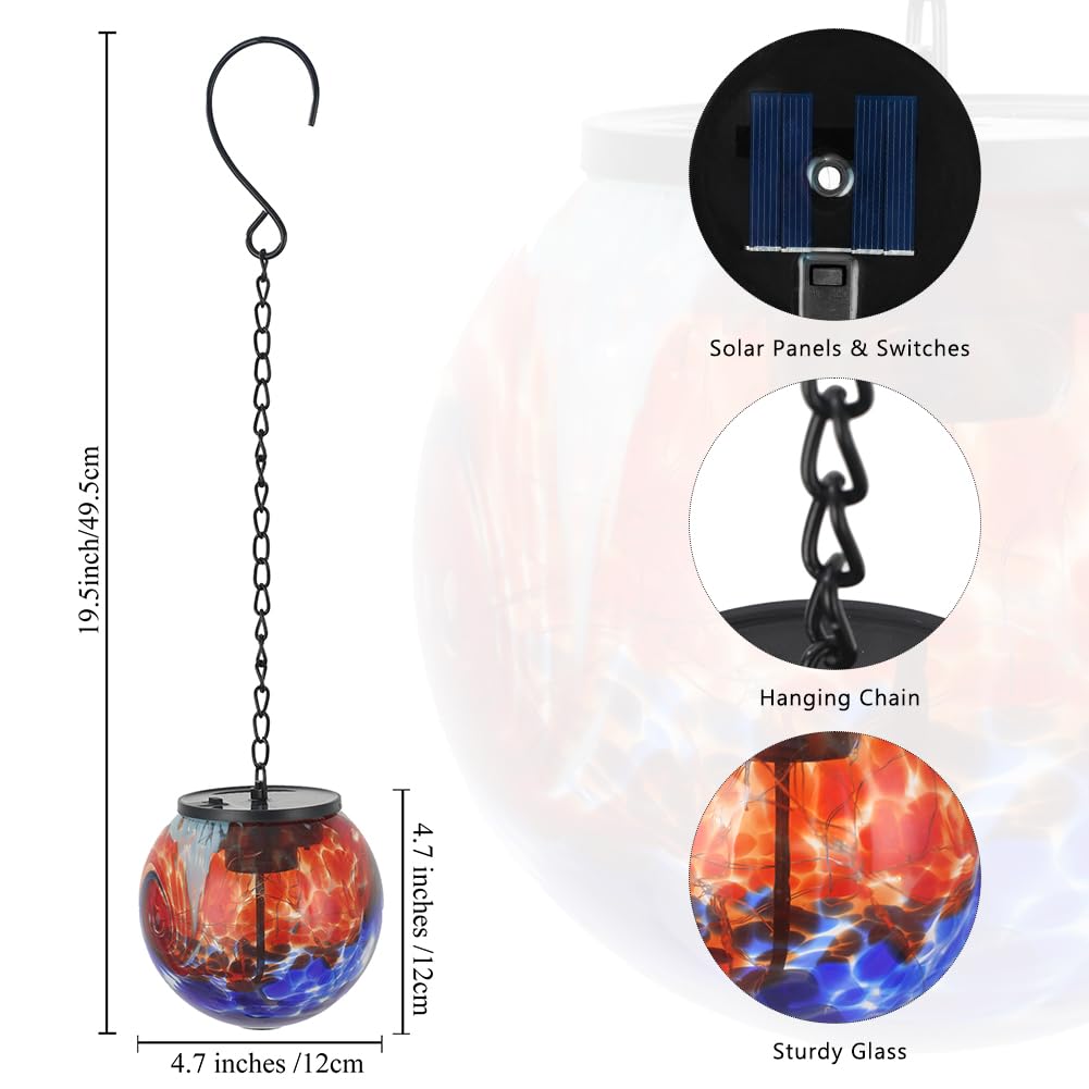 Lanterne solari da appendere all'aperto, luci a sfera a energia solare, luce in vetro impermeabile da appendere, per giardino, cortile, albero, casa, decorazione natalizia, inchiostro blu