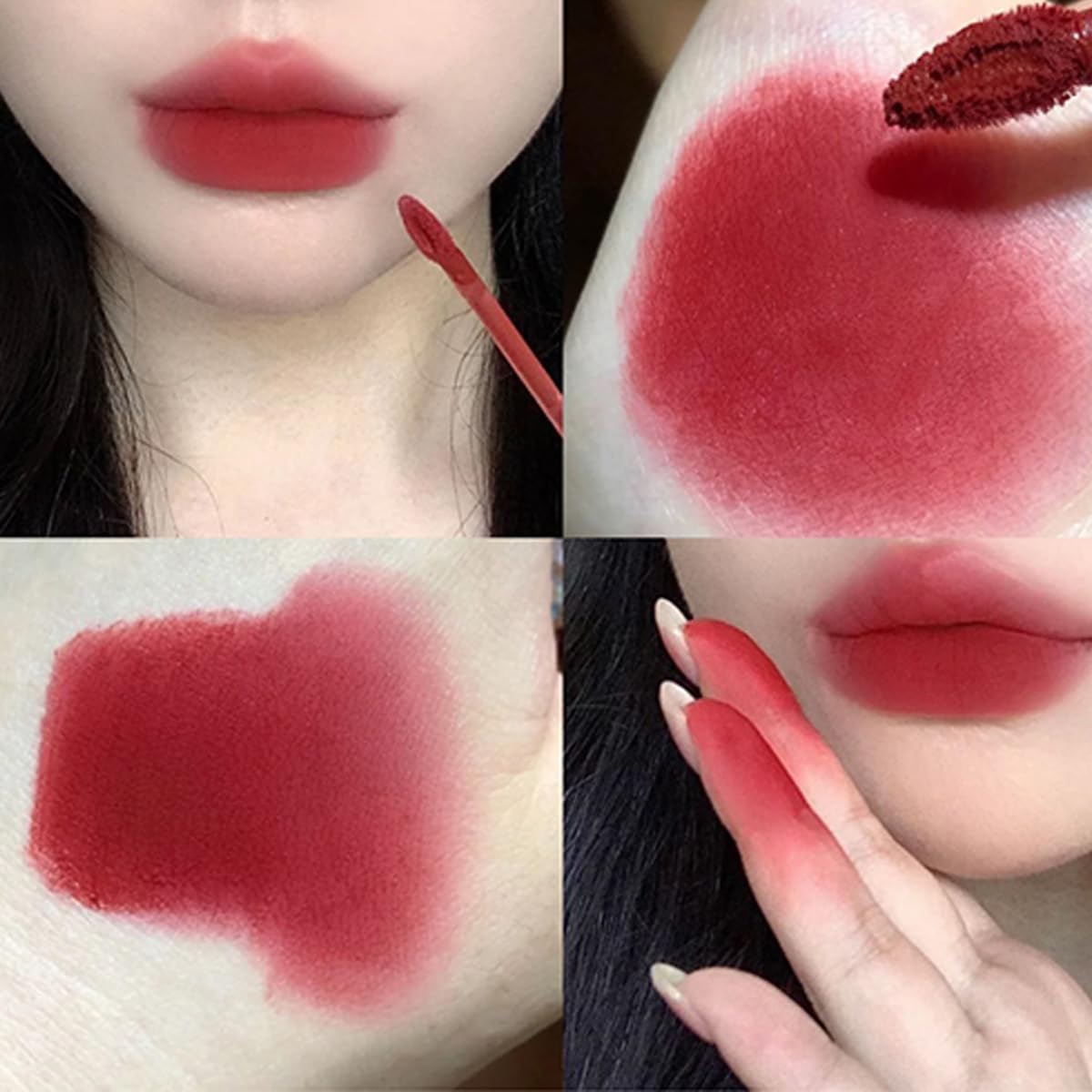 Juego de lápices labiales líquidos mate de conejo de 3 colores, esmalte de labios de terciopelo 2 en 1, llavero de conejo, brillo de labios, tinte de labios, impermeable, de larga duración, 5