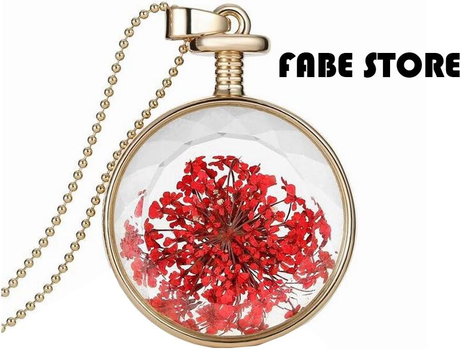 Red Pressed Flower Pendant Necklace