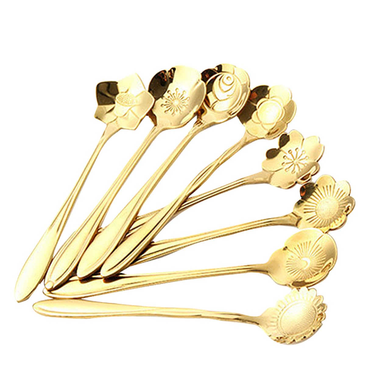 Cabilock Juego De 3 Cucharas Metálicas Surtidas Con Forma De Flor Resistentes Para Servir Postres Café Y Té Para El Hogar Y Para Regalar (8 Unidades)