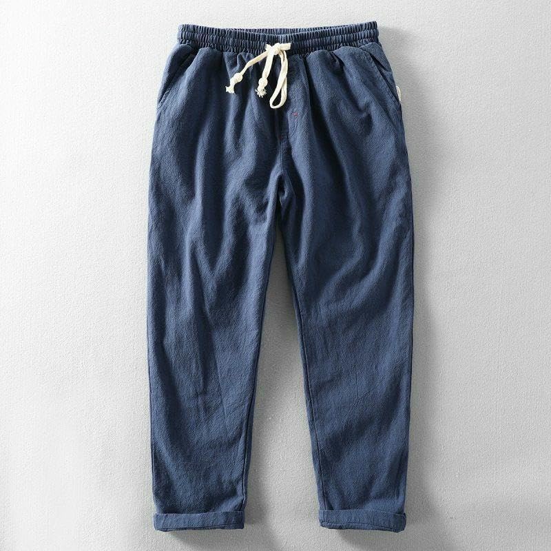 Men's Summer Loose Cotton Linen Trendy Breathable Solid Color Long Pants4