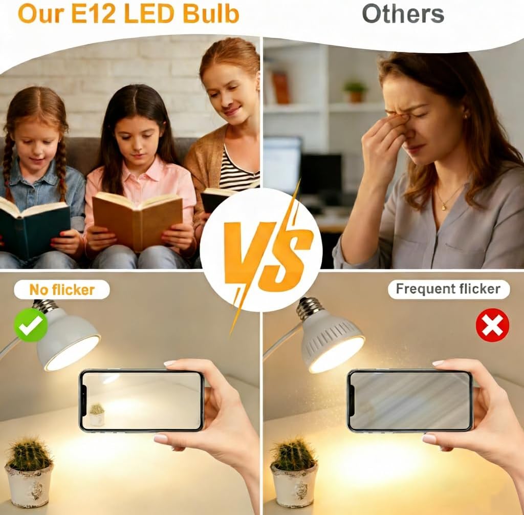 E12 LED Bulb 4W (40W Equivalent) 3000K Warm White 400LM, 120V Candelabra Base Small Bulb for Chandelier, Ceiling Fan, Salt Lamp (Warm White,5pcs)