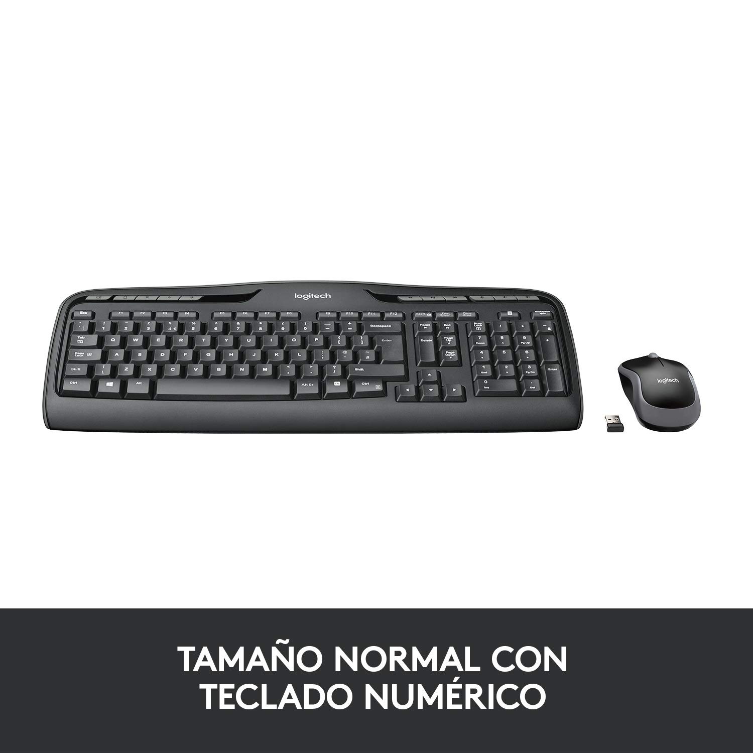 Logitech MK330 Combo Teclado y Ratón Inalámbrico para Windows, 2.4 GHz con Receptor USB, Ratón Inalámbrico Portátil, Teclas Multimedia, PC/Portátil, Disposición QWERTY Español, Negro