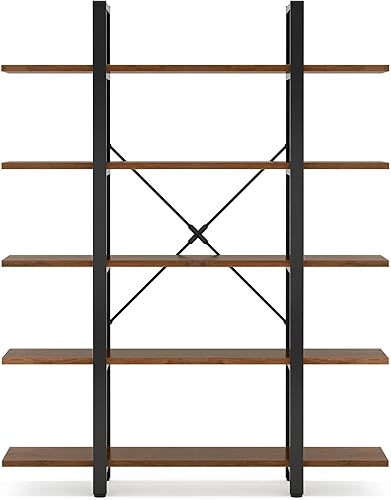 Estantería moderna de 5 niveles, 72 pulgadas de alto x 47 pulgadas de ancho, estante industrial de marco de metal (marrón retro)