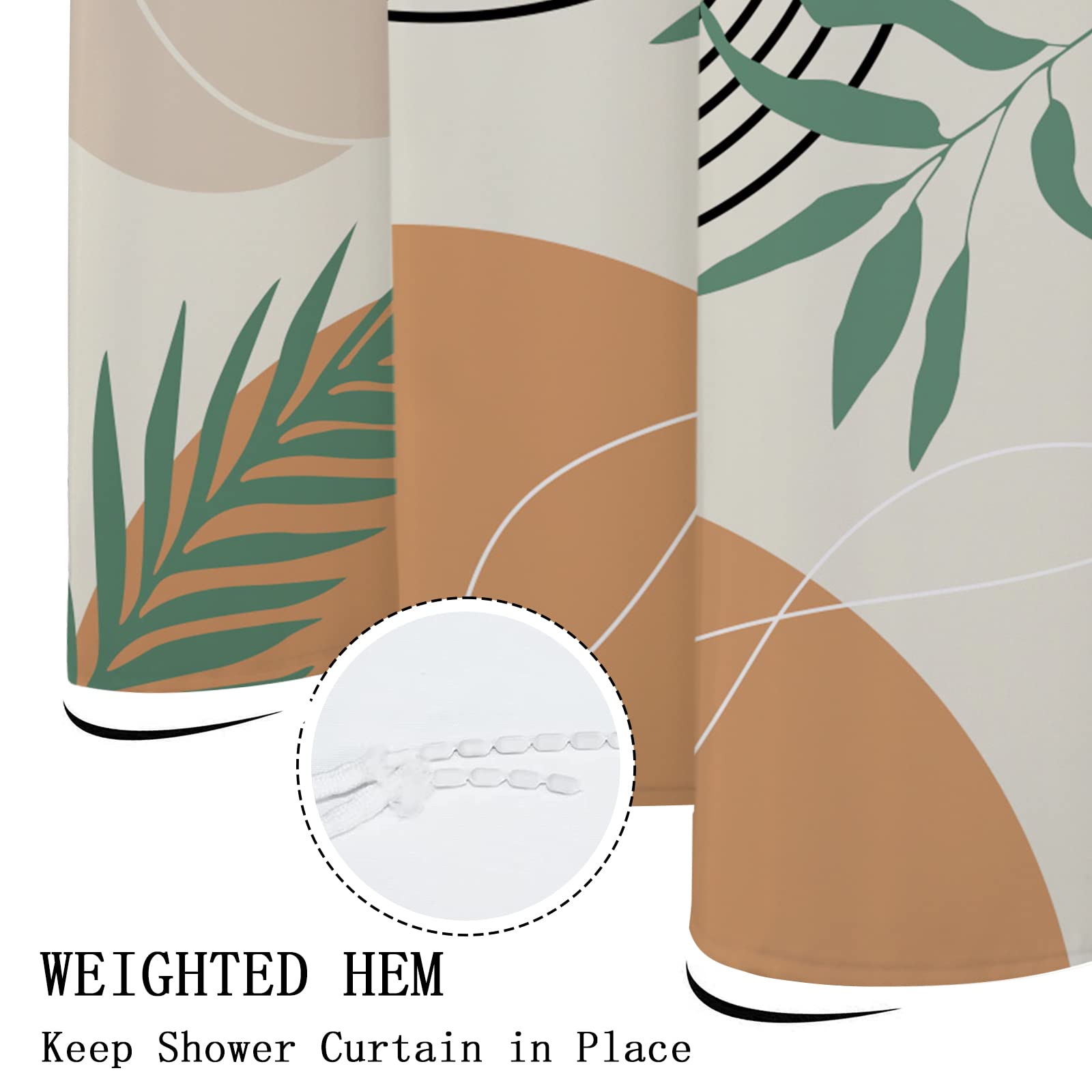 YIUEYI Tenda da doccia astratta metà secolo per bagno, stile bohémien, con archi geometrici, foglie geometriche, set minimalista, tenda da bagno neutra, decorazione per la casa, 100 x 204 cm