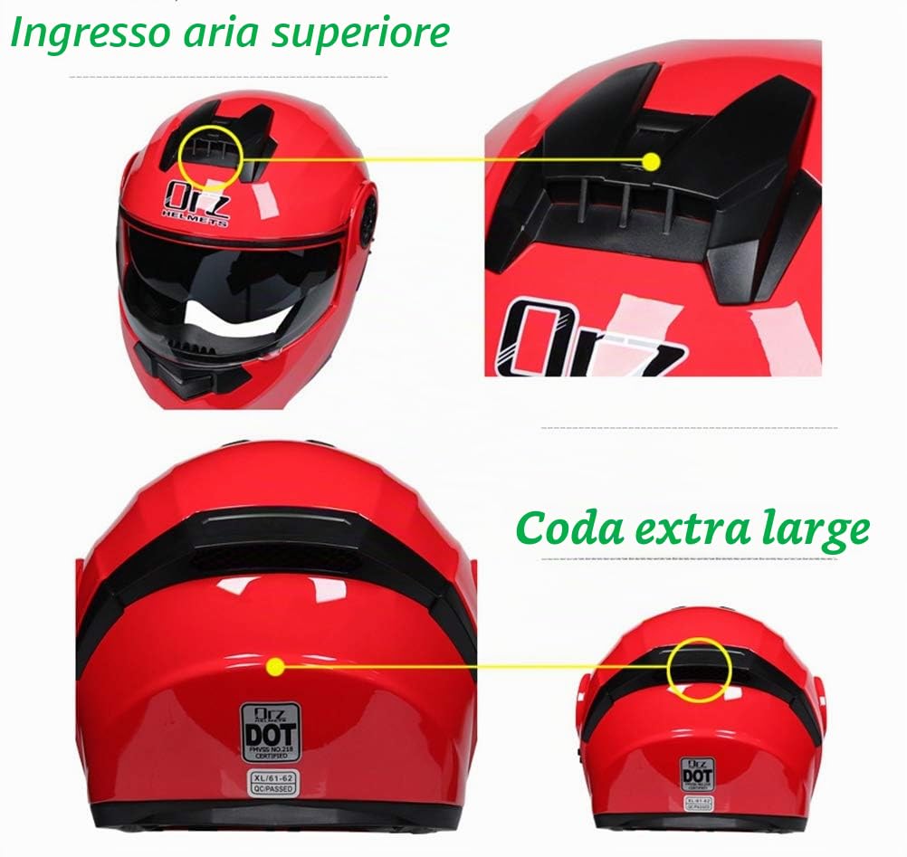 Casco moto integrale Casco Moto a Prova di Vento Impermeabile Integrale Caschi Protettivi Fodera Rimovibile Doppia Visiera con Regolabile