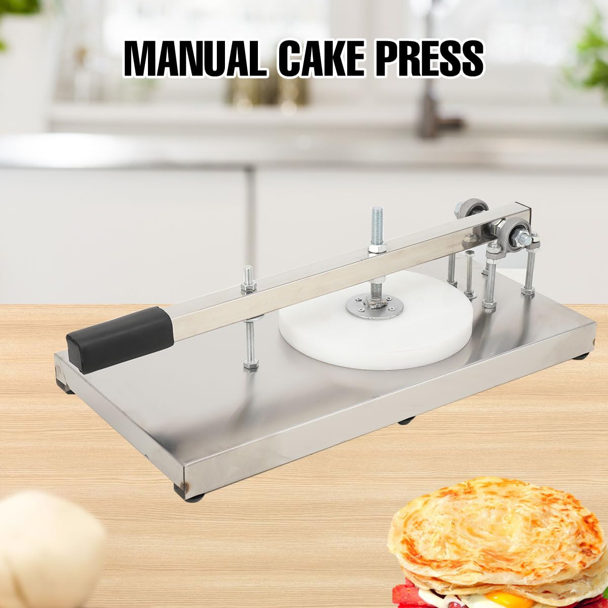 Atsoya Pizza Dough Press Machine, Manual Pizza Dough Press, Stainless Steel Pizza Dough Press Machine Pizza Presser Pizza Crust Press Plate for Home Kitchen & Commercial Use