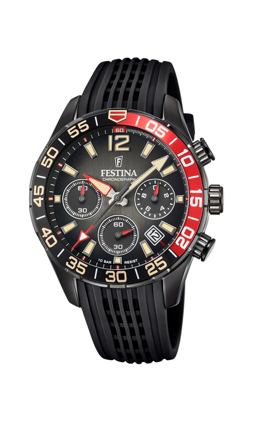 FestinaReloj Modelo F20518/3 de la colección Chrono Sport, Caja de 43,7 mm Correa de Caucho Negro para Caballero