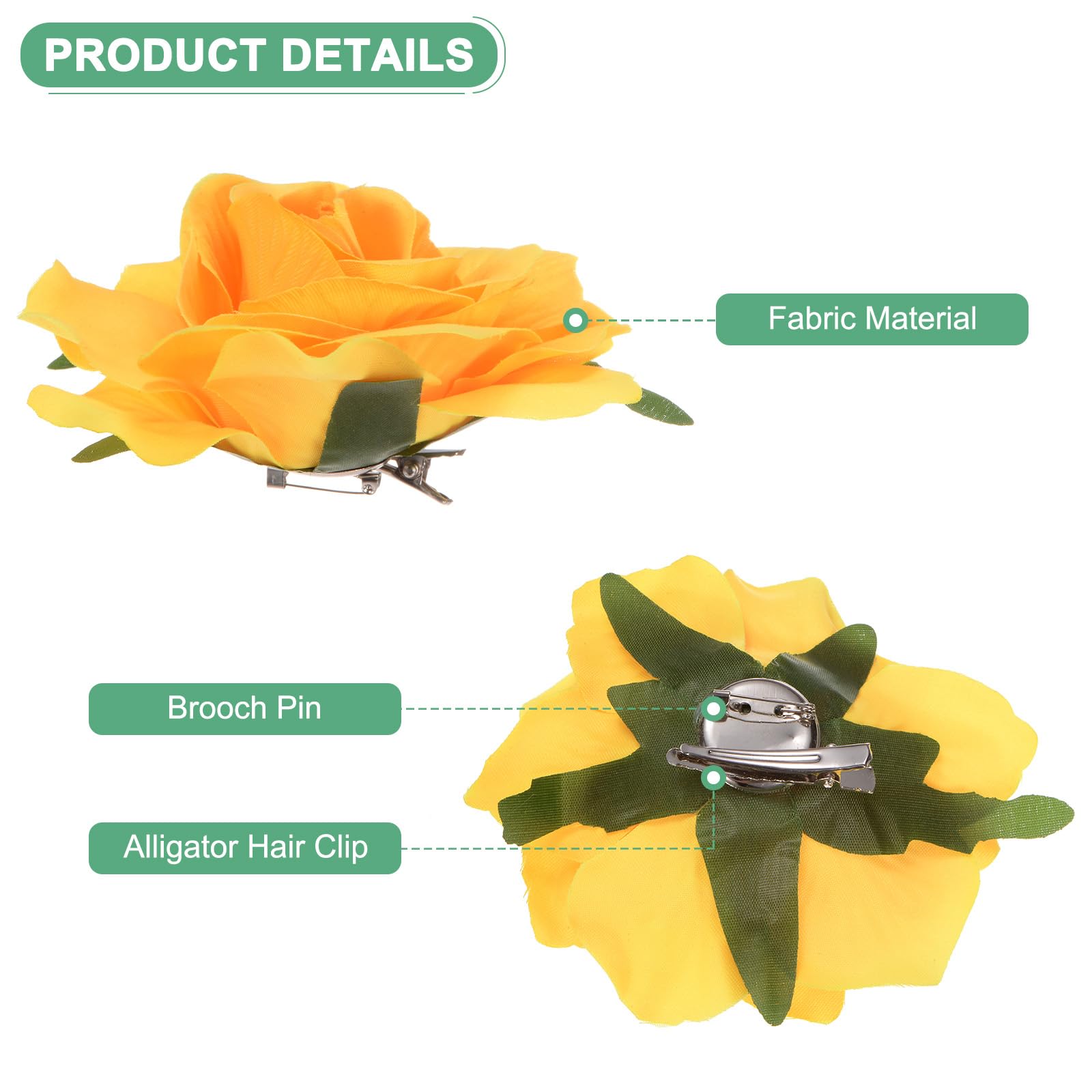 M METERXITY 3-Pack Rose Hair Clips, Flower Hairpin Fabric Floral Brooch for Bridal Wedding/Party/Women Hair Accessories - Image 2