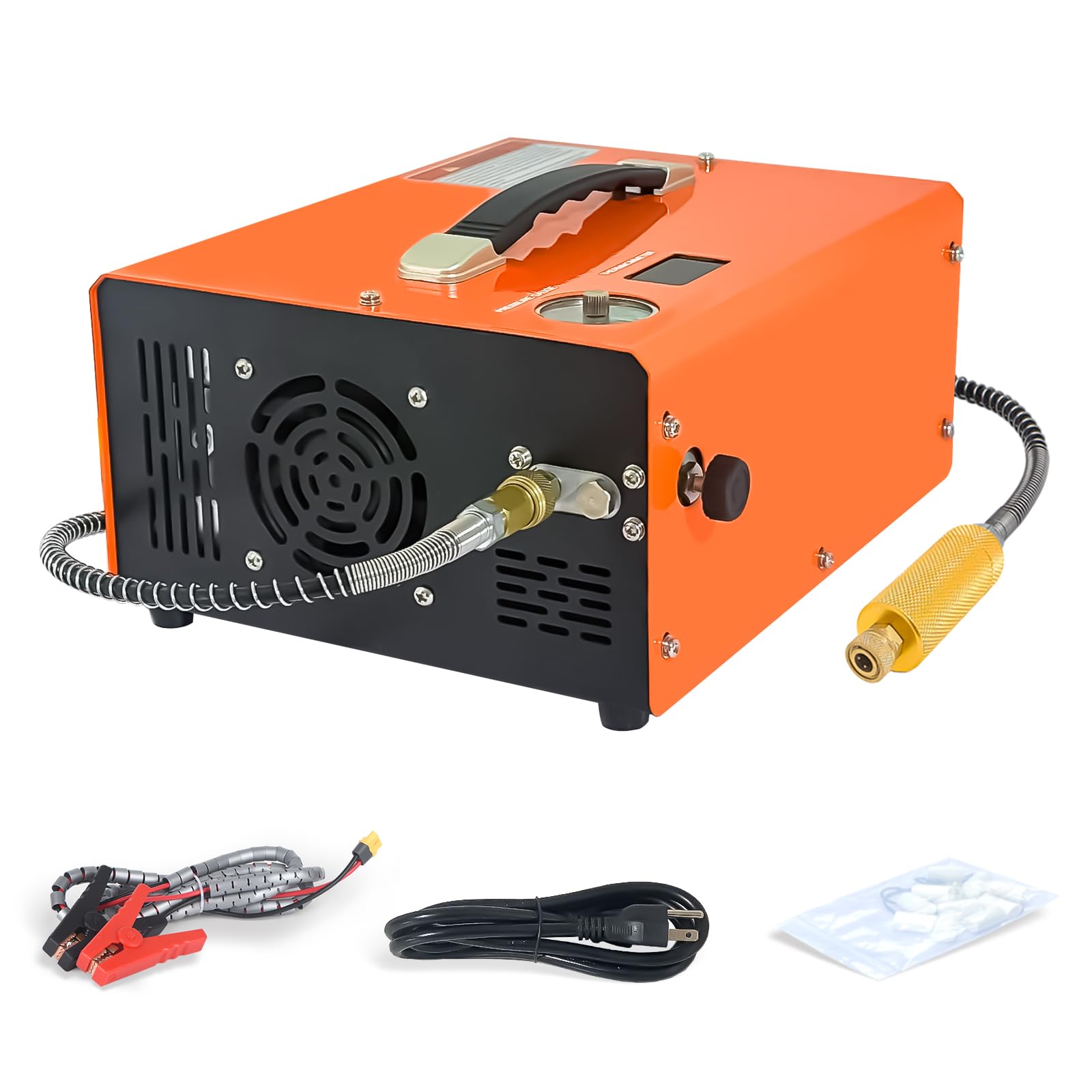 PCP Air Compressor with Auto-Stop, Portable 4500Psi High Pressure Pump, Built-in Transformer, Oil-Free PCP Pump for Airgun Paintball Tank, 110V AC/12V DC