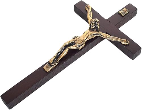 Miniatura 2 de White Deer Cruz de madera de 6 34" con crucifijo (marrón oscuro)